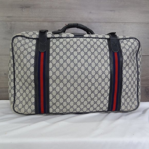 Gucci Handbags - Gucci Guccissima Stripe Canvas & Leather Luggage Suitcase Tote Bag